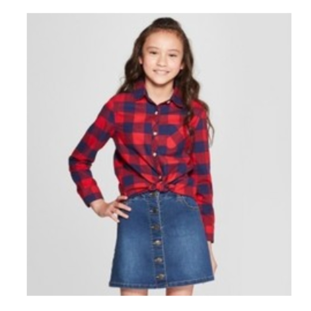 Girls Plaid Flannel Button Down Shirt XS S XL